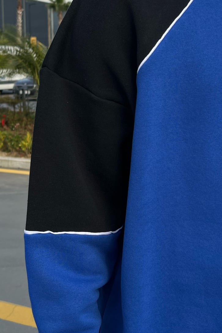 Dsgn Parçalı Mavi Oversize Sweatshirt