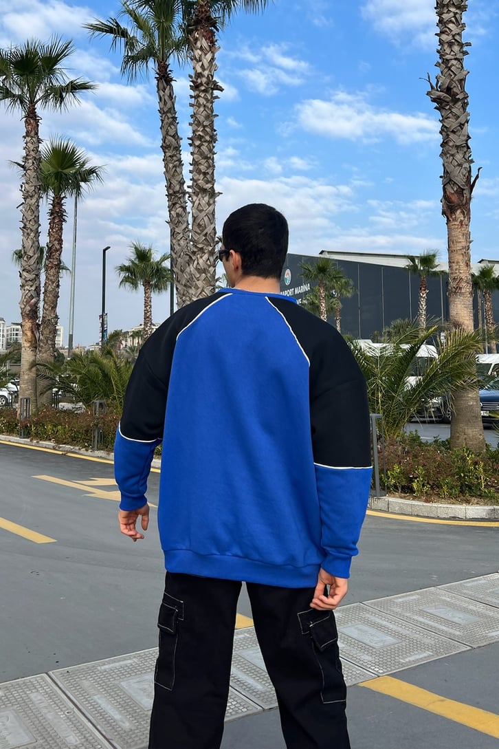 Dsgn Parçalı Mavi Oversize Sweatshirt