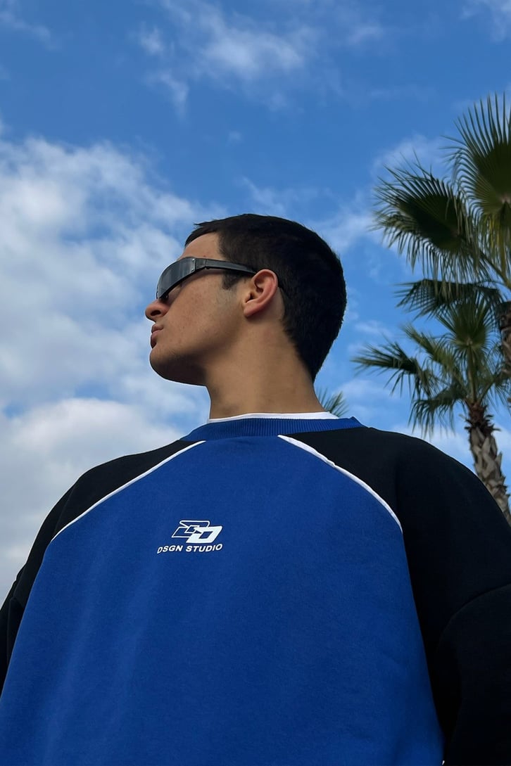 Dsgn Parçalı Mavi Oversize Sweatshirt