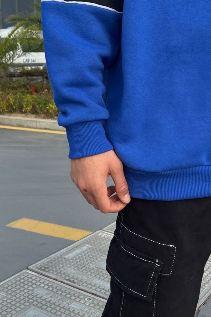 Dsgn Parçalı Mavi Oversize Sweatshirt