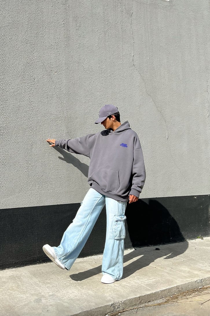 Dsgn Studio Baskılı Koyu Gri Oversize Sweatshirt