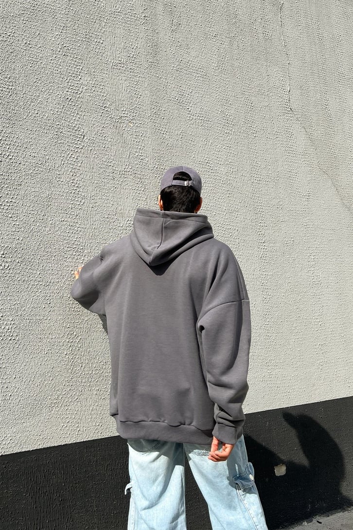 Dsgn Studio Baskılı Koyu Gri Oversize Sweatshirt