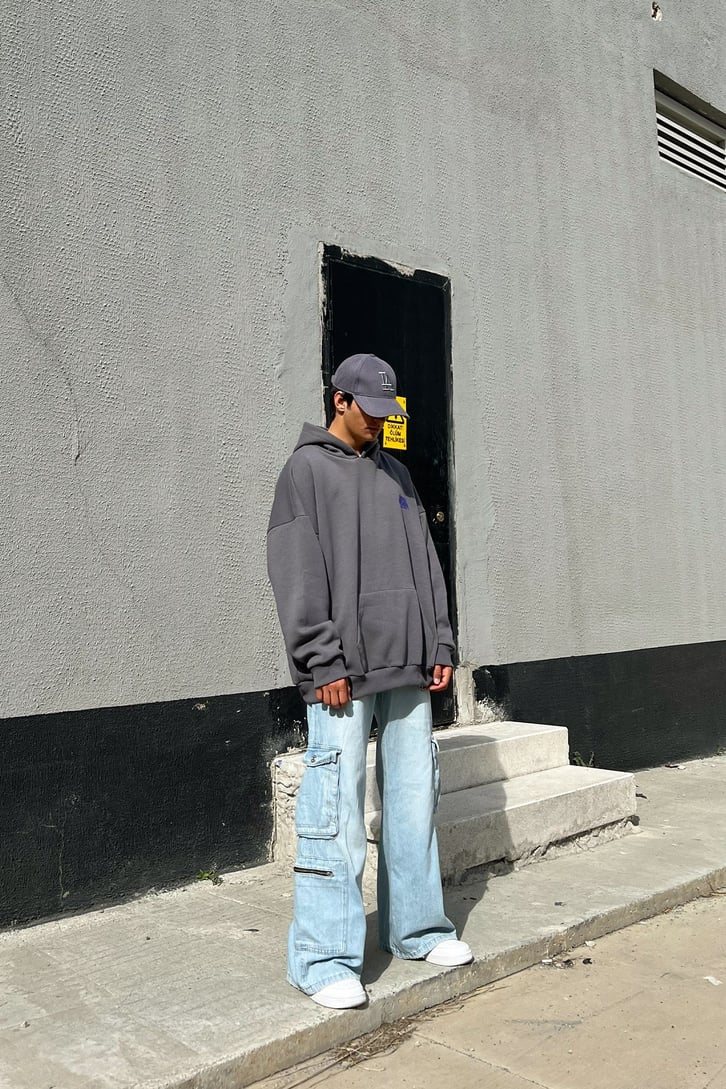 Dsgn Studio Baskılı Koyu Gri Oversize Sweatshirt