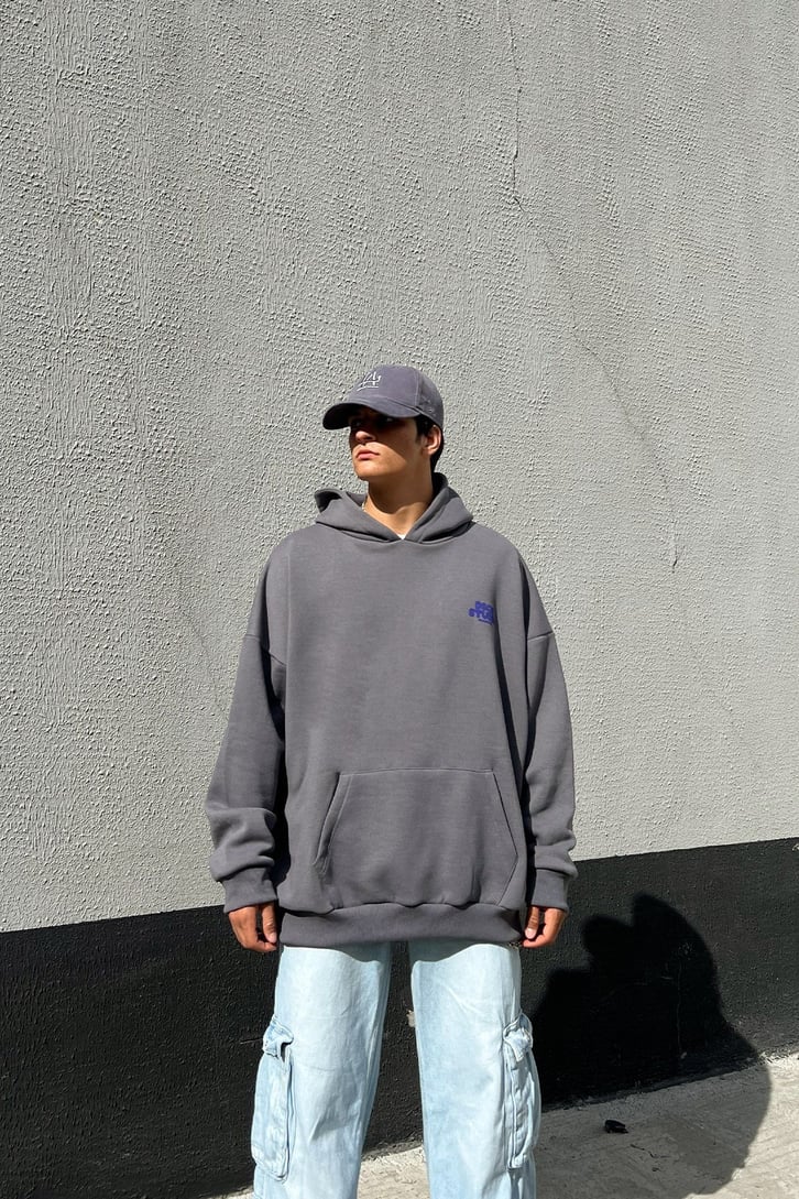 Dsgn Studio Baskılı Koyu Gri Oversize Sweatshirt