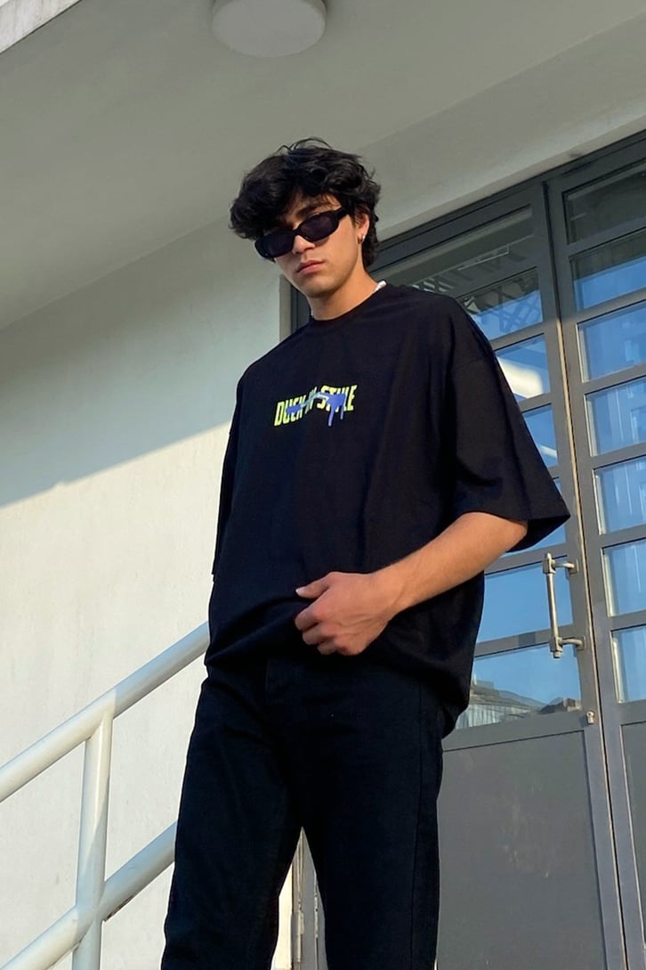 Duck Style Baskìlì Siyah Oversize Tshirt