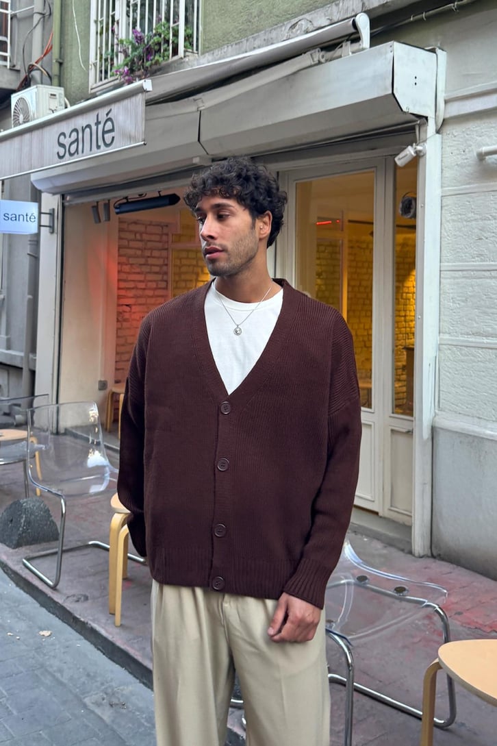 Düğme Detay Oversize Triko Hırka