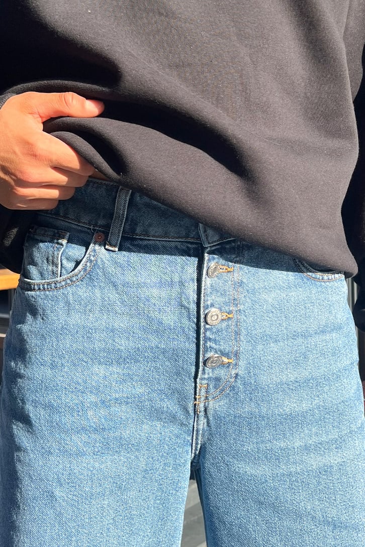 Düğme Detaylı Mavi Baggy Jean
