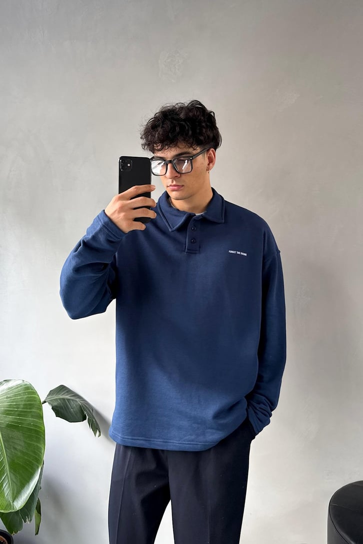 Düğme Detaylı Polo Yaka Sweatshirt
