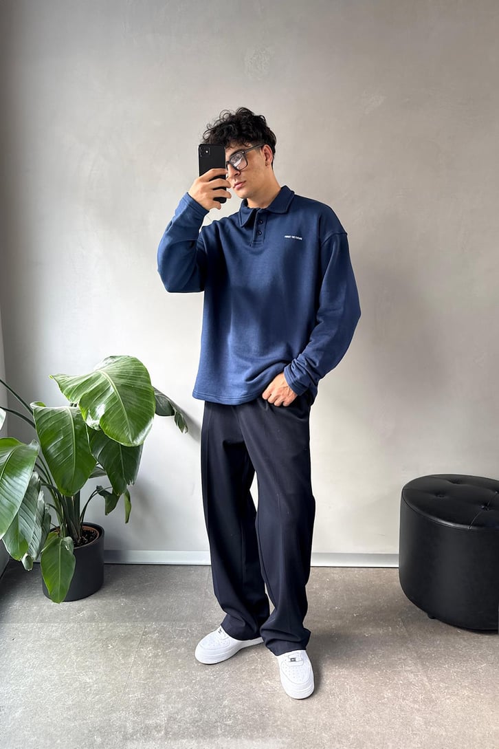 Düğme Detaylı Polo Yaka Sweatshirt