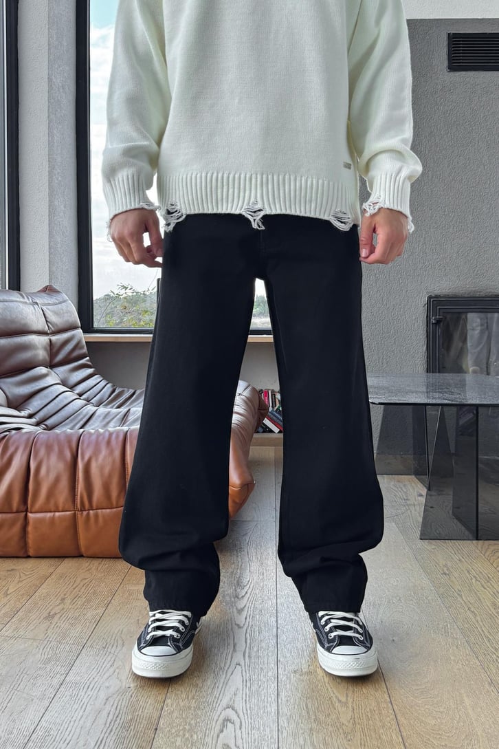 Düğmeli Basic Baggy Jean