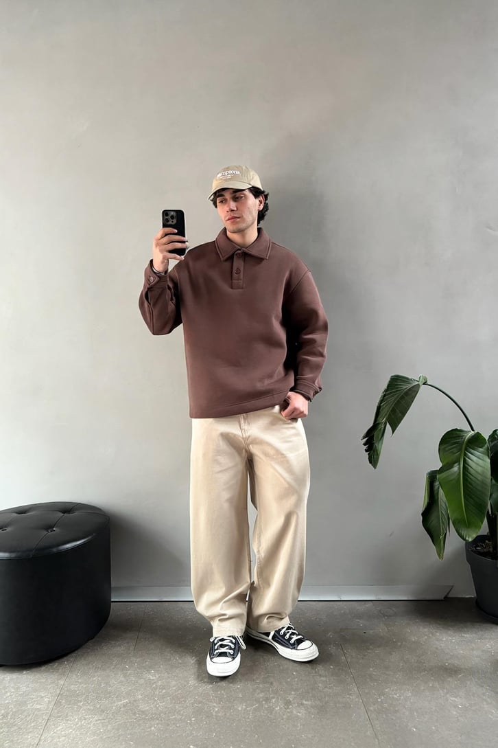 Düğmeli Polo Yaka  Sweatshirt