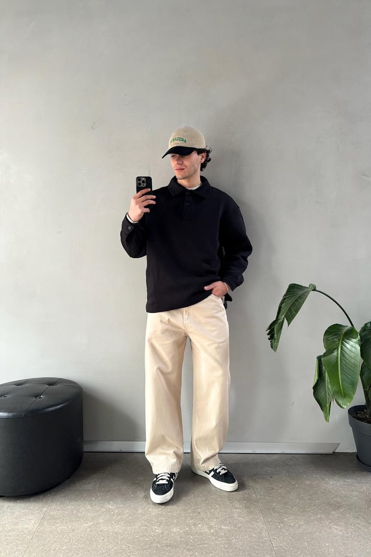Düğmeli Polo Yaka  Sweatshirt