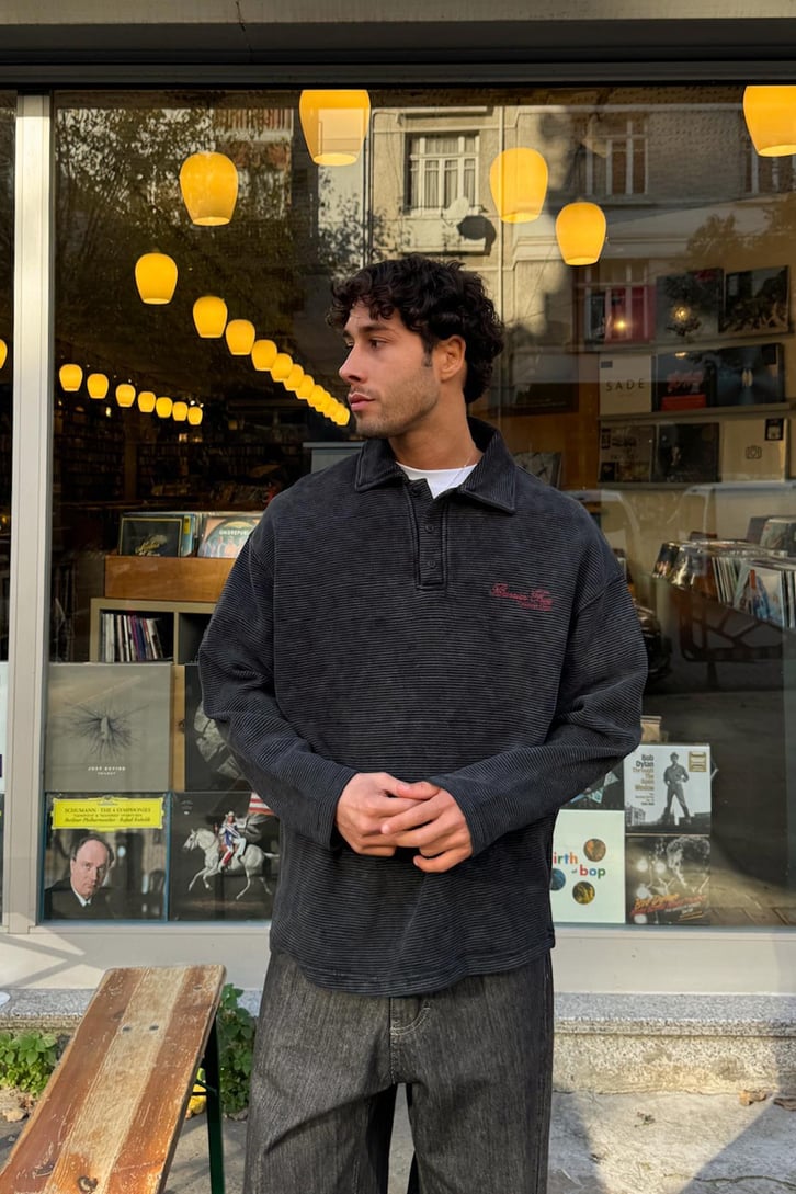 Düğmeli Polo Yaka Sweatshirt