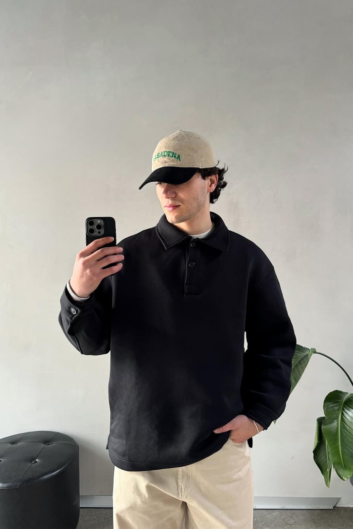 Düğmeli Polo Yaka  Sweatshirt