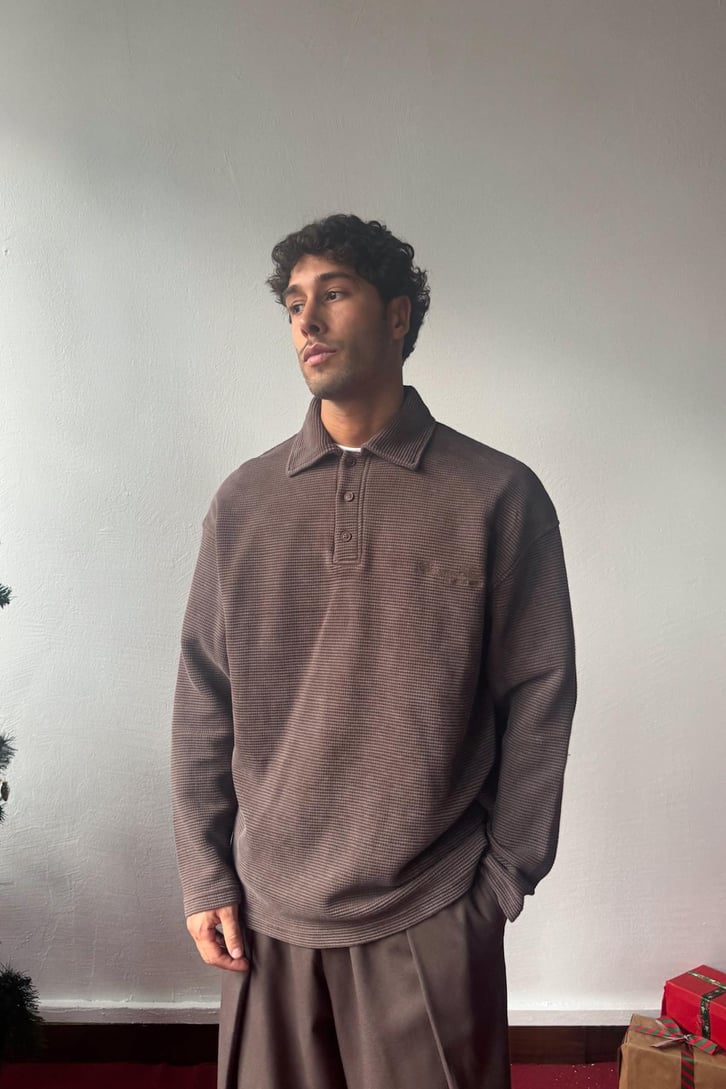 Düğmeli Polo Yaka Sweatshirt