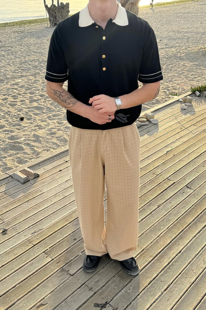 Düğmeli Polo Yaka Triko Tişört