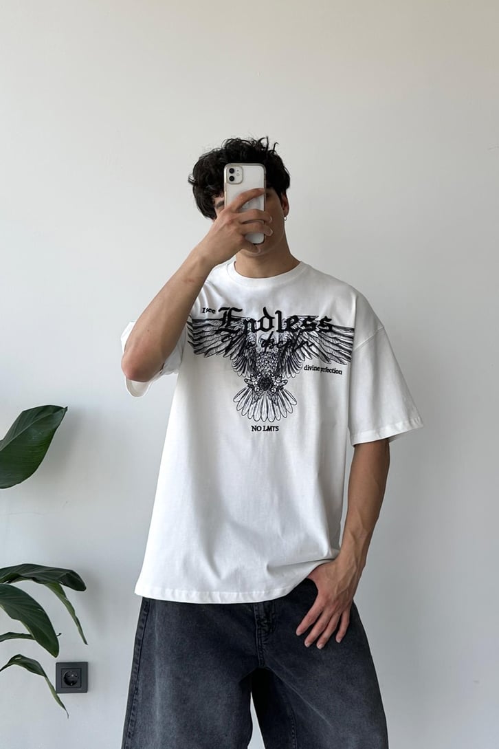 Eagle Baskılı Siyah Oversize Tişört