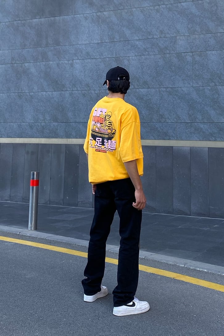 Eat Noodle! Sarı Oversize Tshirt