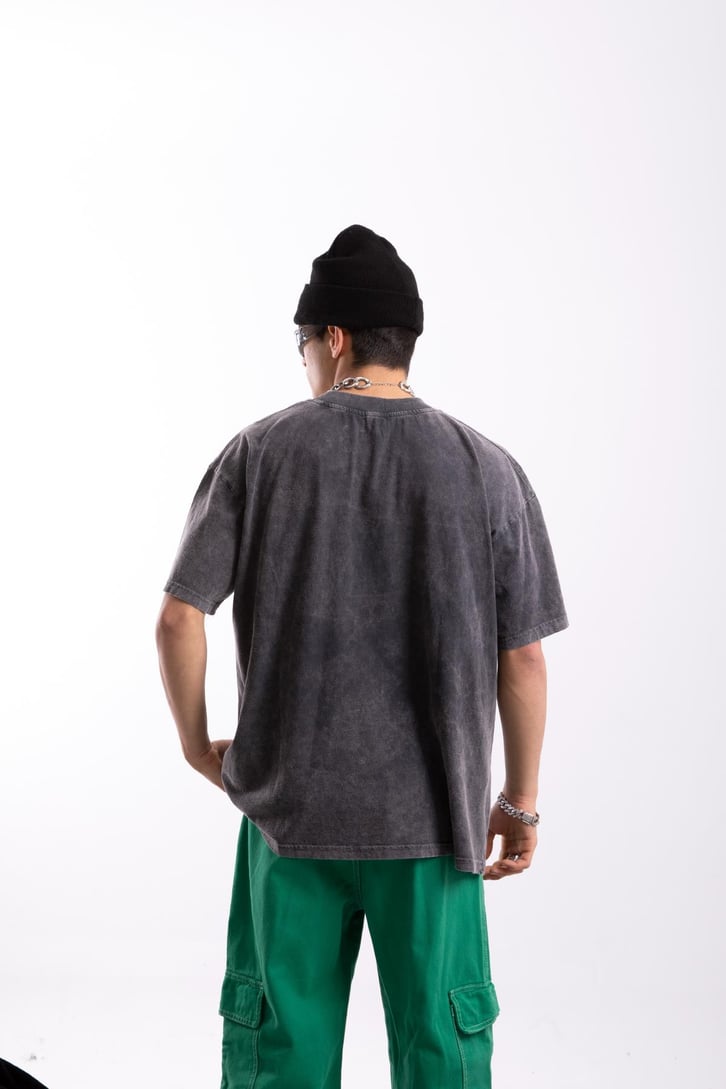 Edition X Skull Baskılı Acid Wash Oversize Tshirt