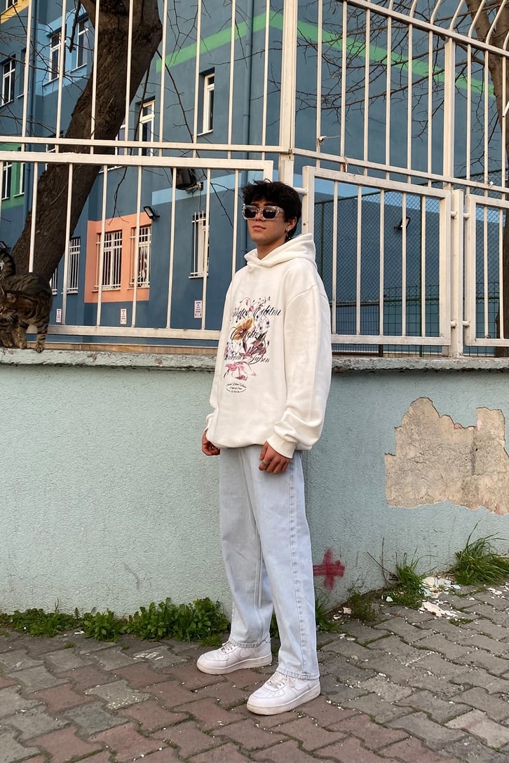 Egzotic Flower Oversize Printed Hoodie