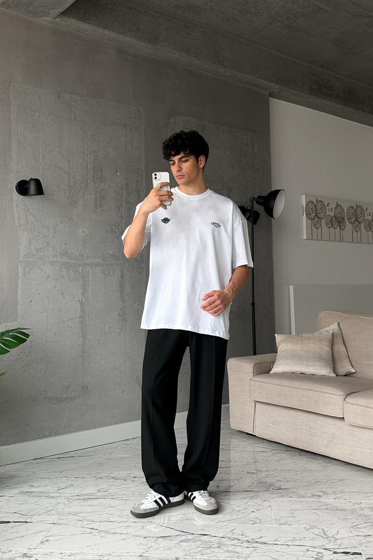 Eightyfive Baskılı Beyaz Oversize Tişört