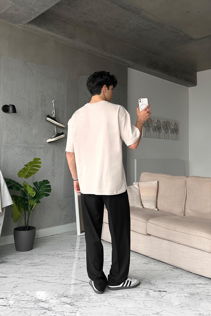 Eightyfive Baskılı Taş Rengi Oversize Tişört