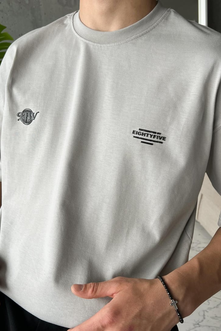 Eightyfive Baskılı Taş Rengi Oversize Tişört