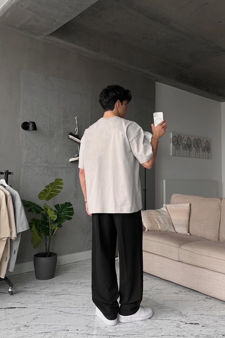 Eightyfive Baskılı Taş Rengi Oversize Tişört