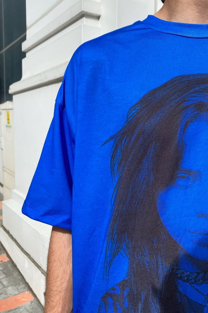 Eilish Blue Baskılı Lacivert Oversize Tshirt