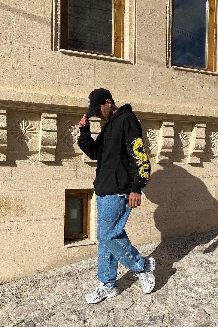 EJDERHA BASKILI OVERSIZE HOODIE
