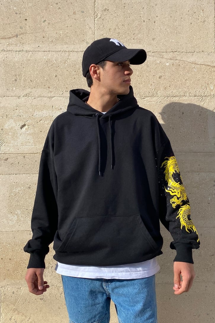 EJDERHA BASKILI OVERSIZE HOODIE