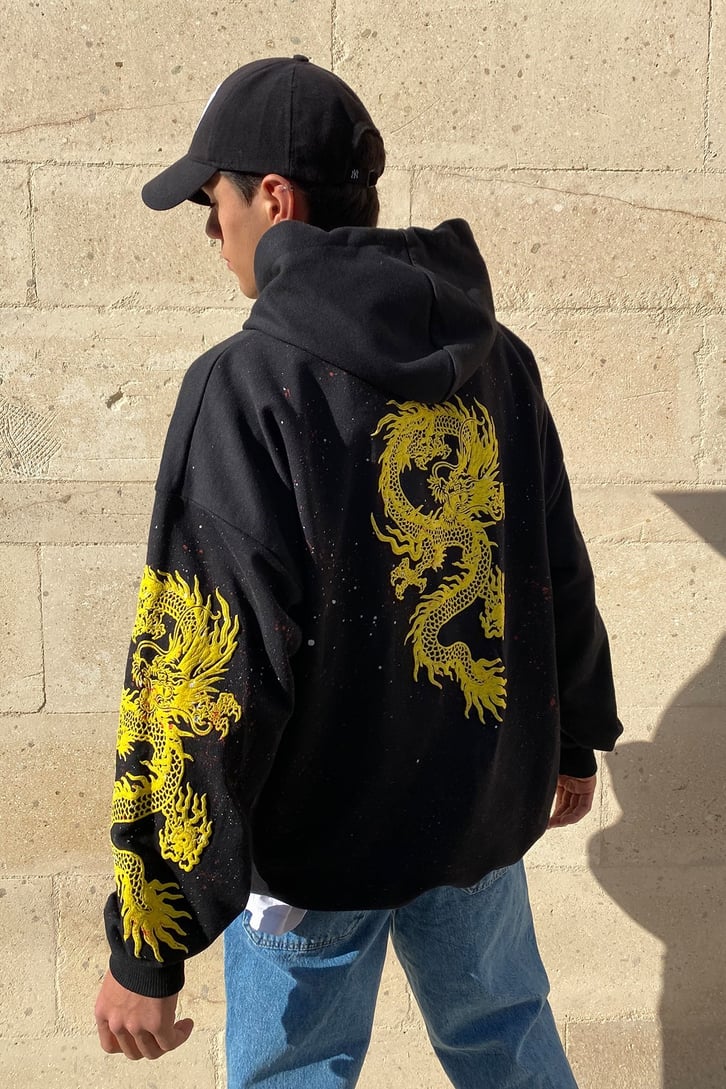 EJDERHA BASKILI OVERSIZE HOODIE