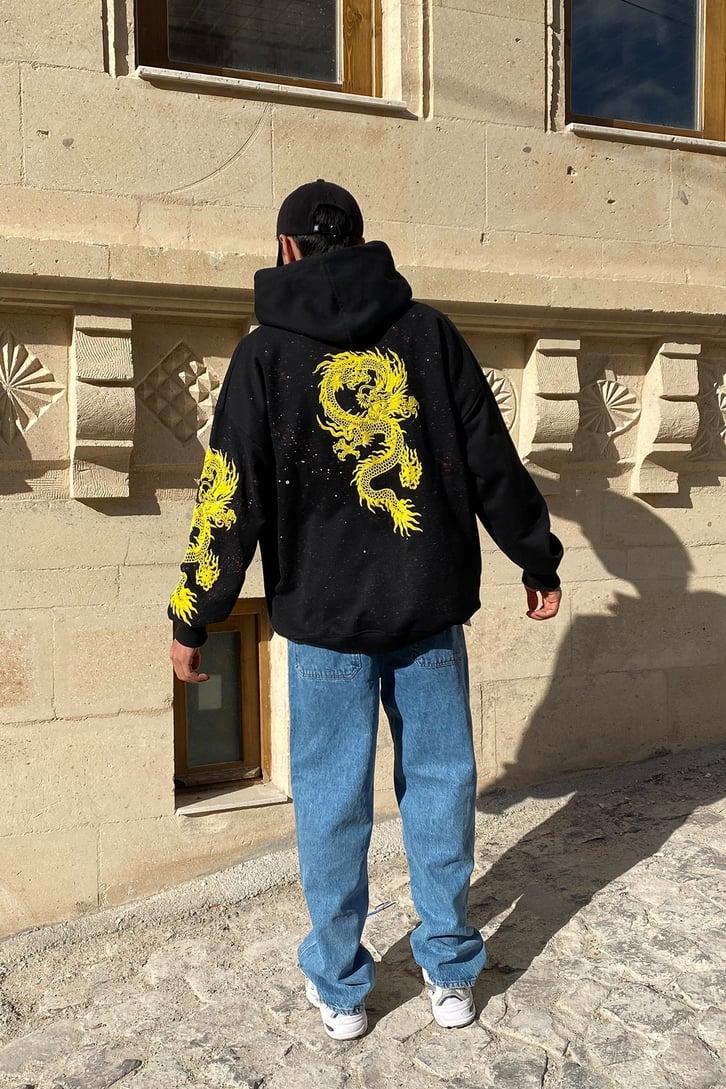 EJDERHA BASKILI OVERSIZE HOODIE