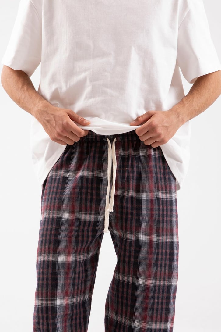 Ekose Desen Bel Lastikli Bordo Pijama