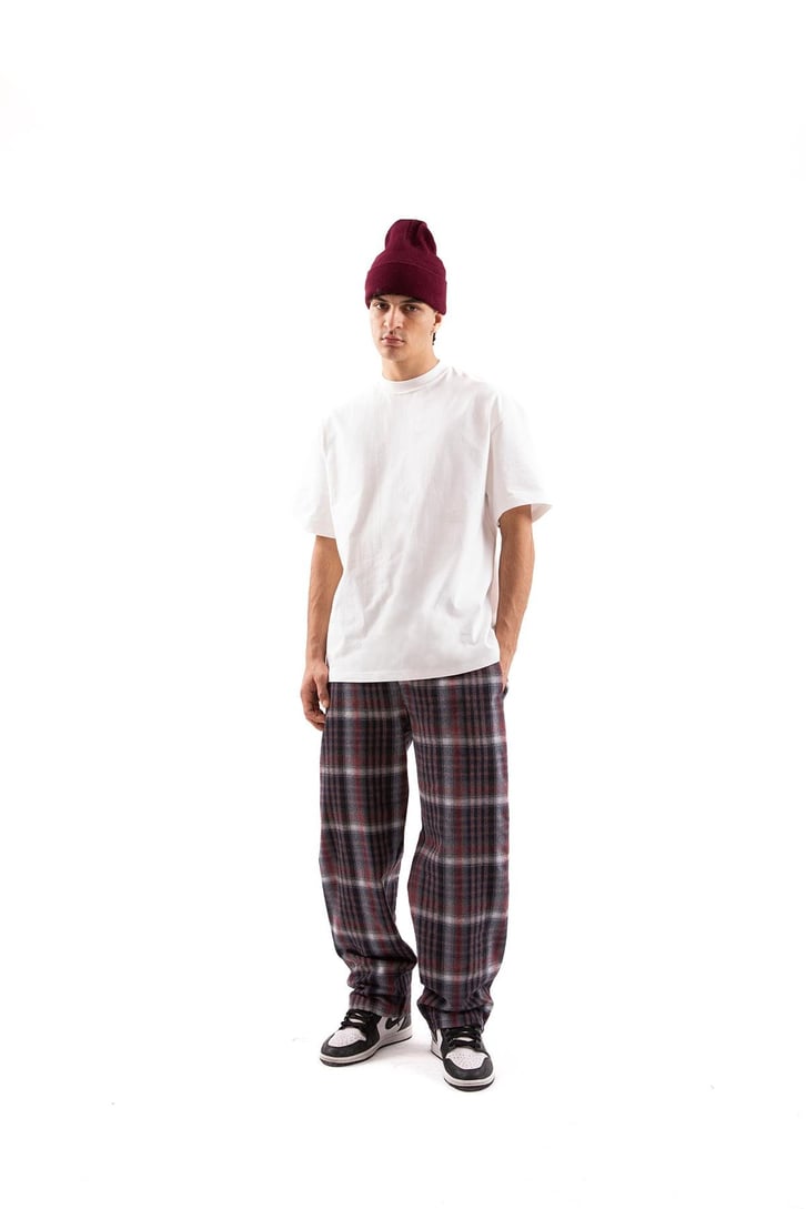 Ekose Desen Bel Lastikli Bordo Pijama