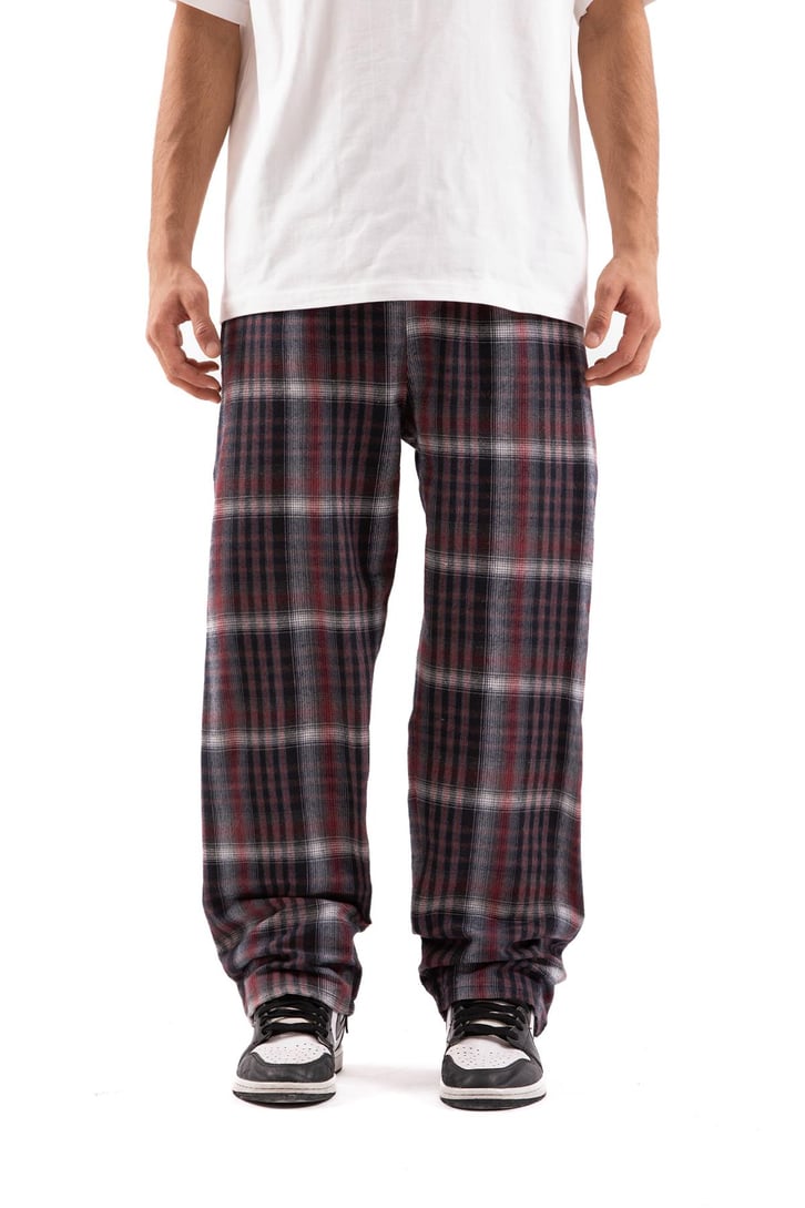 Ekose Desen Bel Lastikli Bordo Pijama