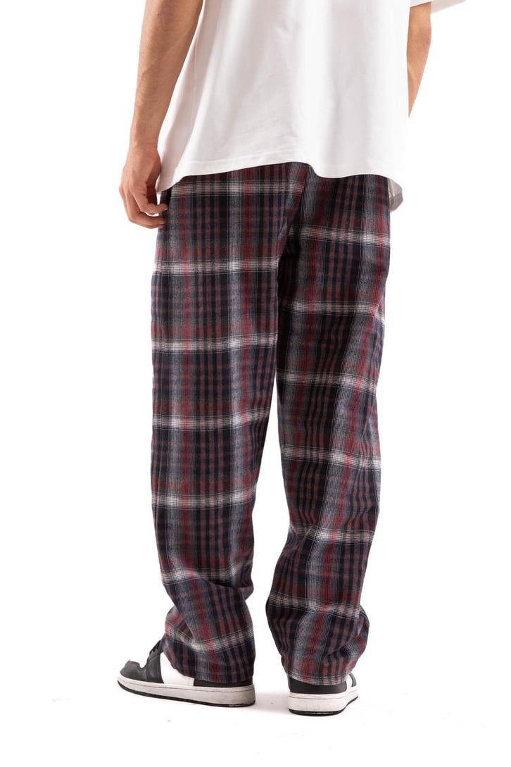 Ekose Desen Bel Lastikli Bordo Pijama