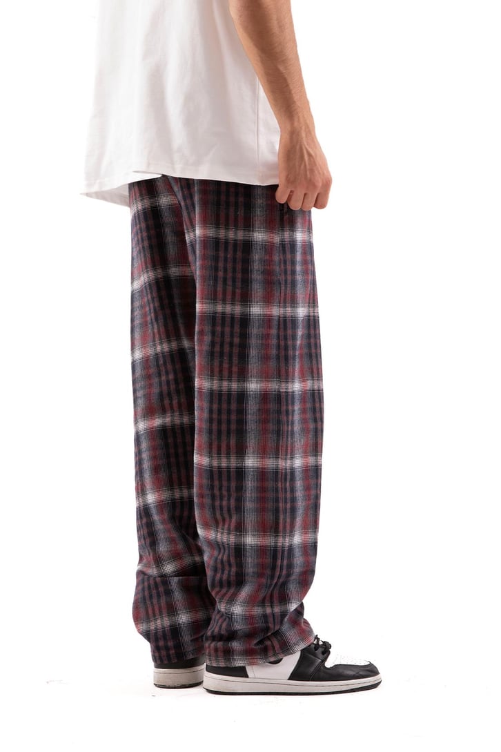 Ekose Desen Bel Lastikli Bordo Pijama