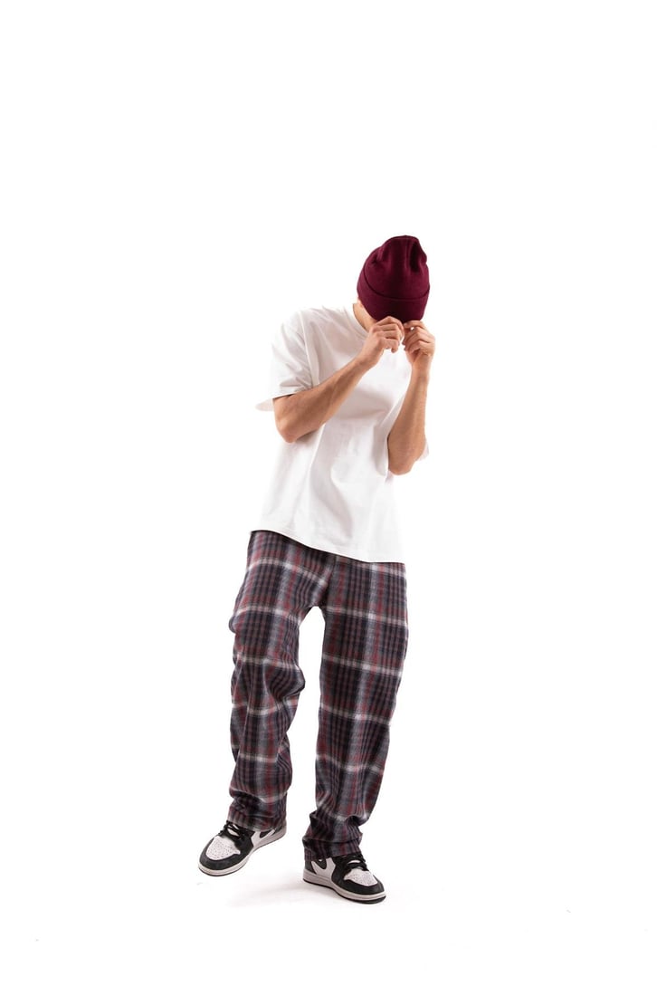 Ekose Desen Bel Lastikli Bordo Pijama