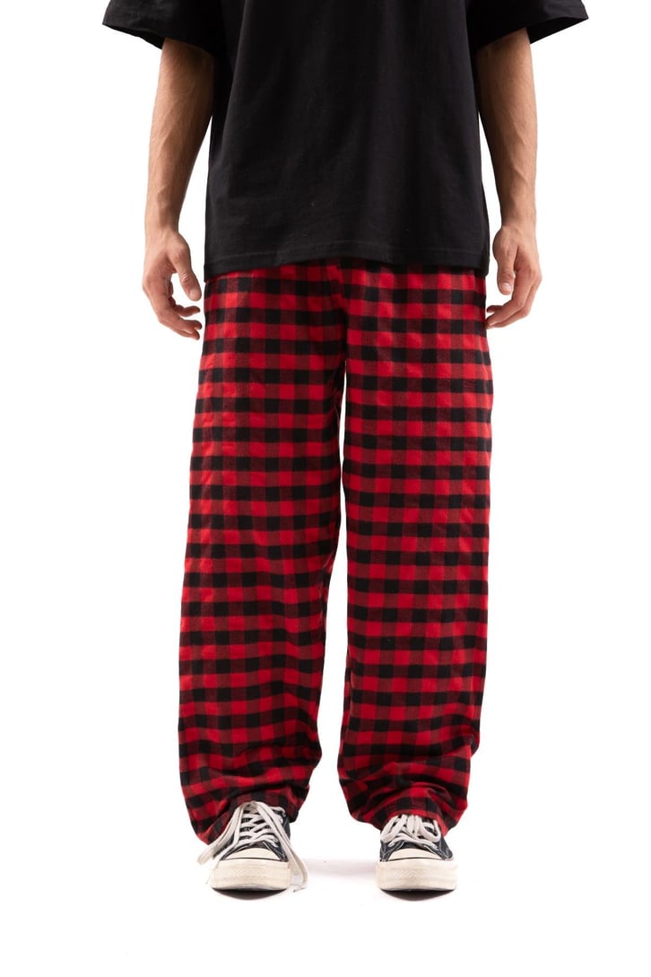 Ekose Desen Bel Lastikli Kırmızı Pijama