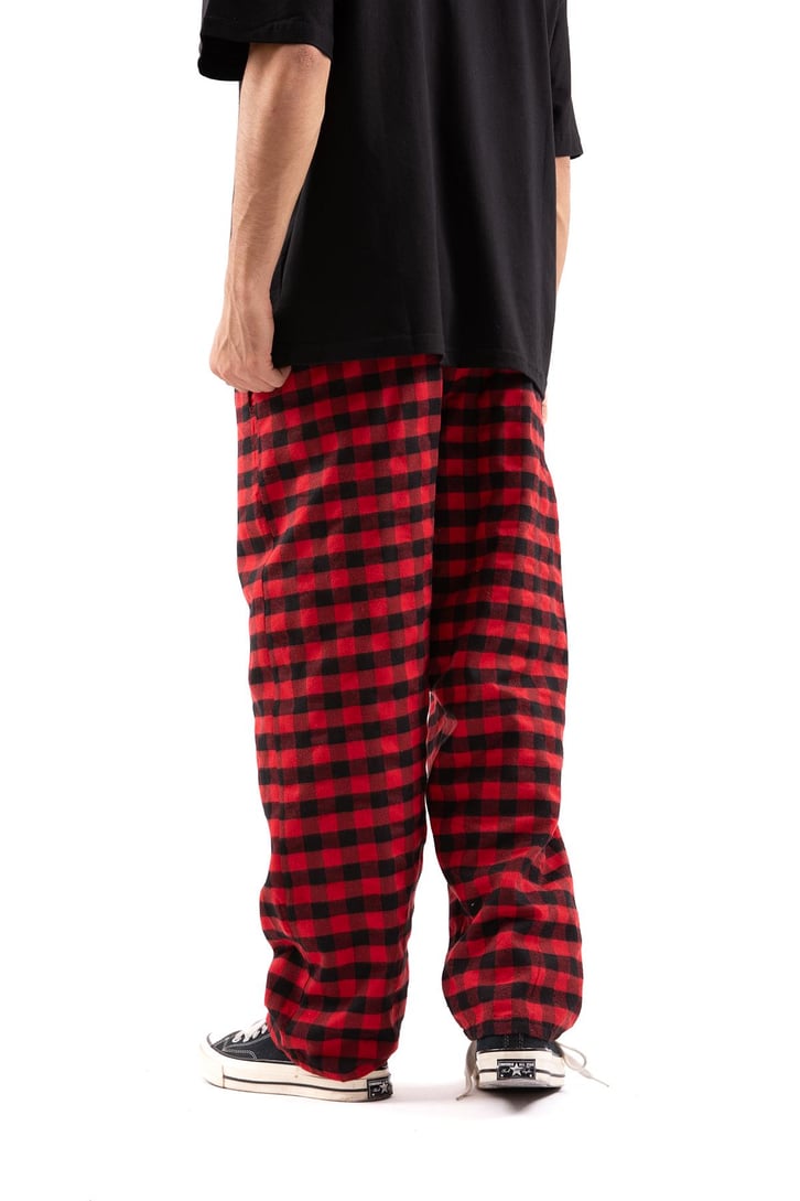 Ekose Desen Bel Lastikli Kırmızı Pijama