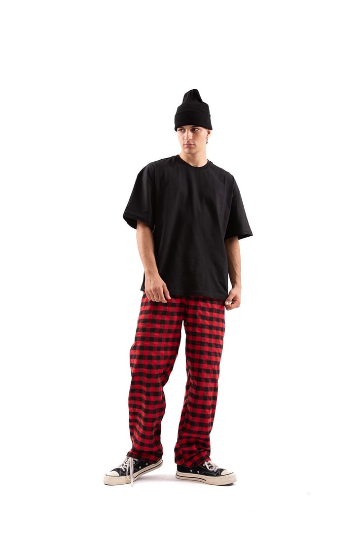 Ekose Desen Bel Lastikli Kırmızı Pijama