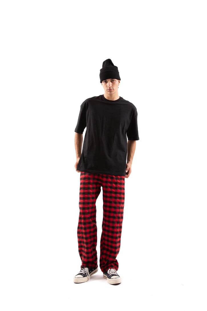 Ekose Desen Bel Lastikli Kırmızı Pijama
