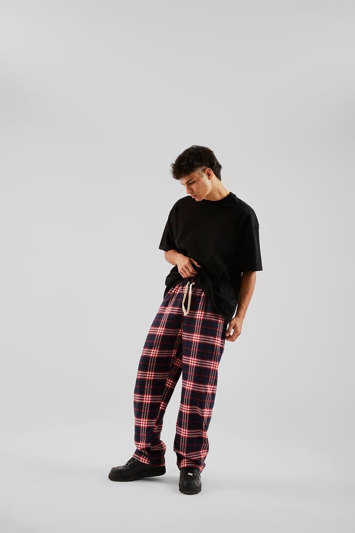 Ekose Desen Bel Lastikli Koyu Kırmızı Pijama
