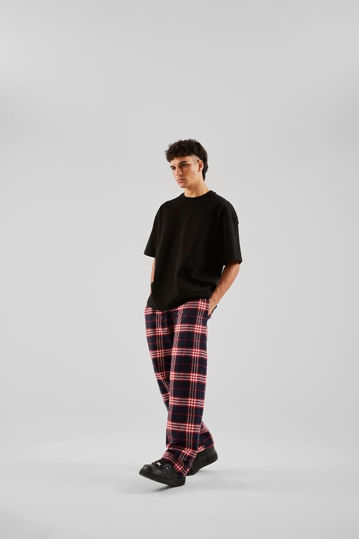 Ekose Desen Bel Lastikli Koyu Kırmızı Pijama