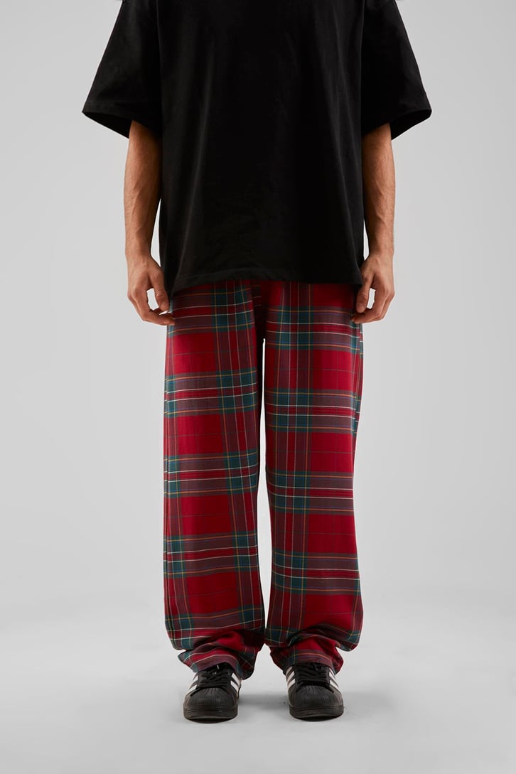 Ekose Desen Bel Lastikli Koyu Yeşil Pijama