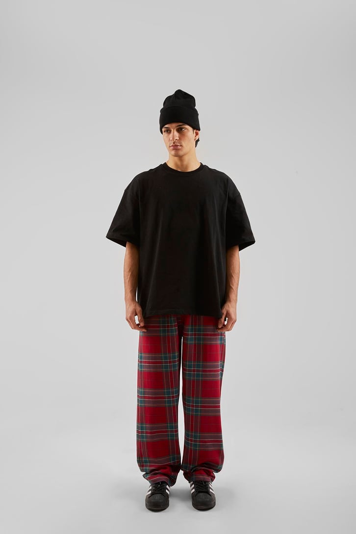 Ekose Desen Bel Lastikli Koyu Yeşil Pijama