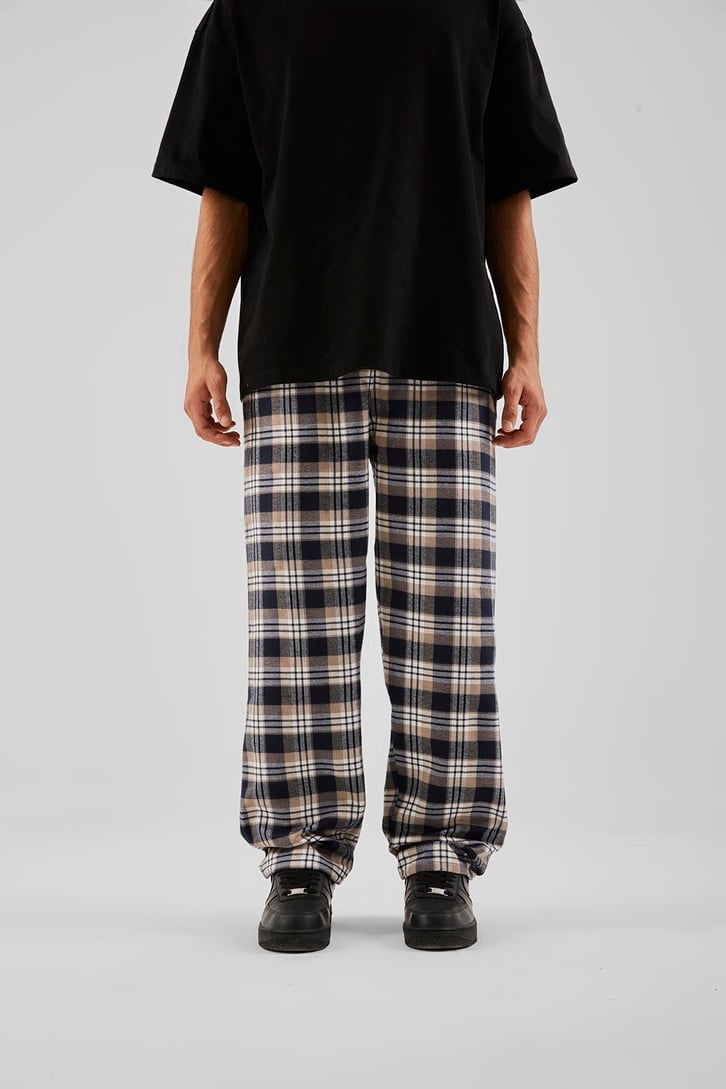 Ekose Desen Bel Lastikli Siyah Pijama