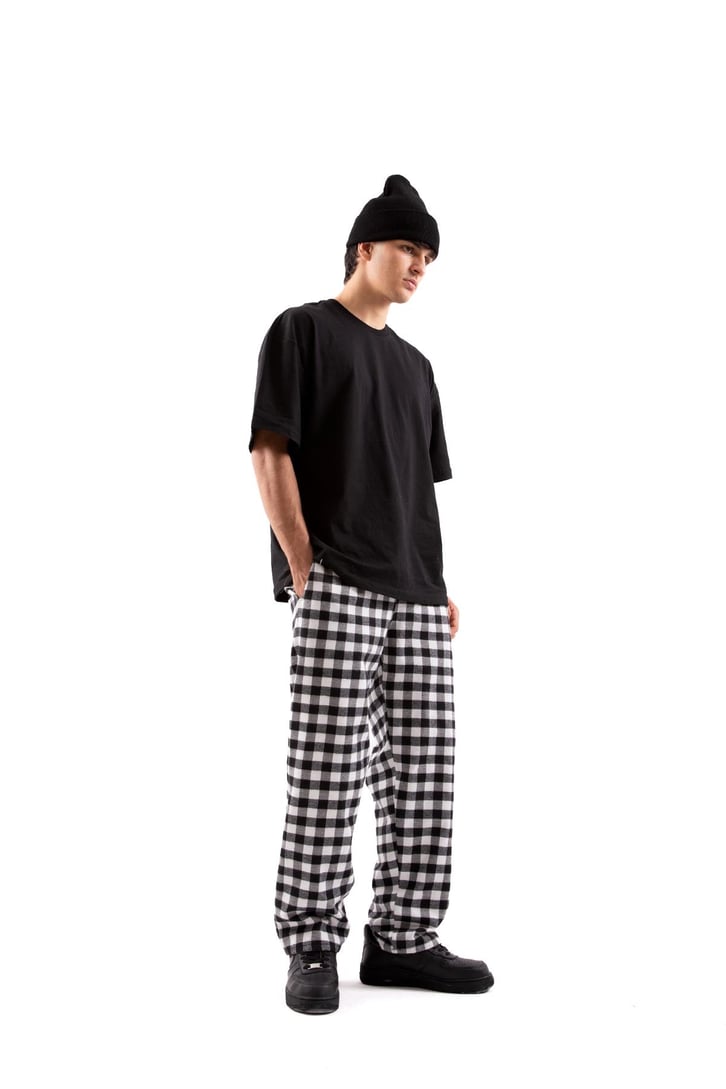 Ekose Desen Bel Lastikli Siyah Pijama