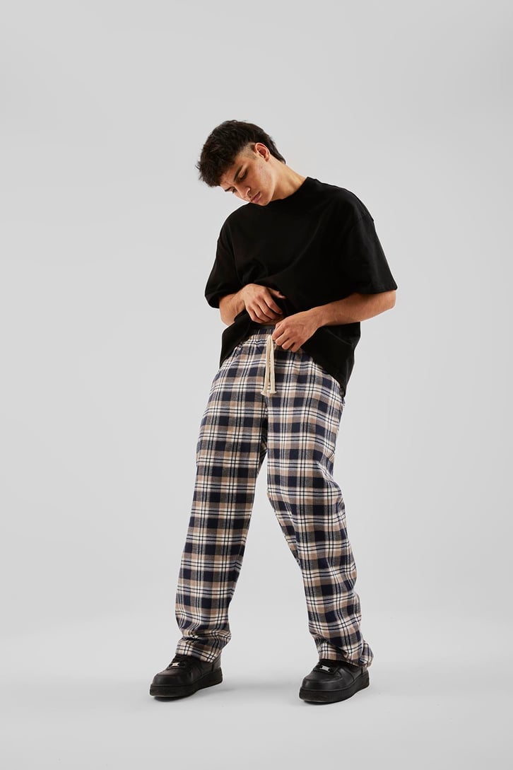 Ekose Desen Bel Lastikli Siyah Pijama